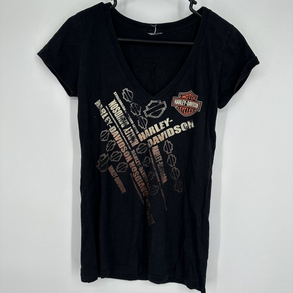 Harley Davidson Women's Short Sleeve V-neck T-shirt black‎